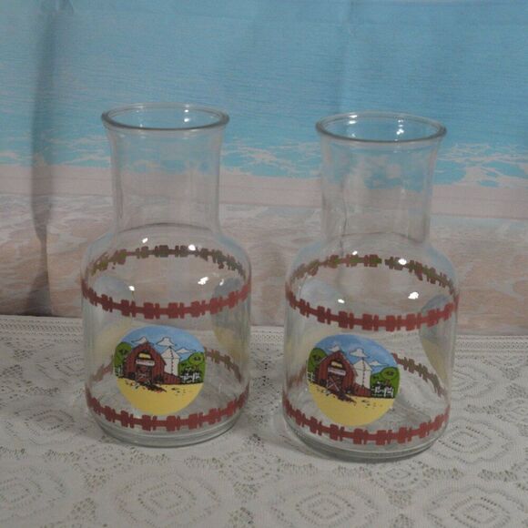 2/$15 Vintage KIG Indonesia Barnyard Juice Carafe Pitcher Set of 2 - Picture 1 of 2